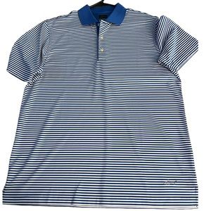 Greg Norman ML75 Play Dry Mens Large Blue White Striped Short Sleeve Polo Shirt